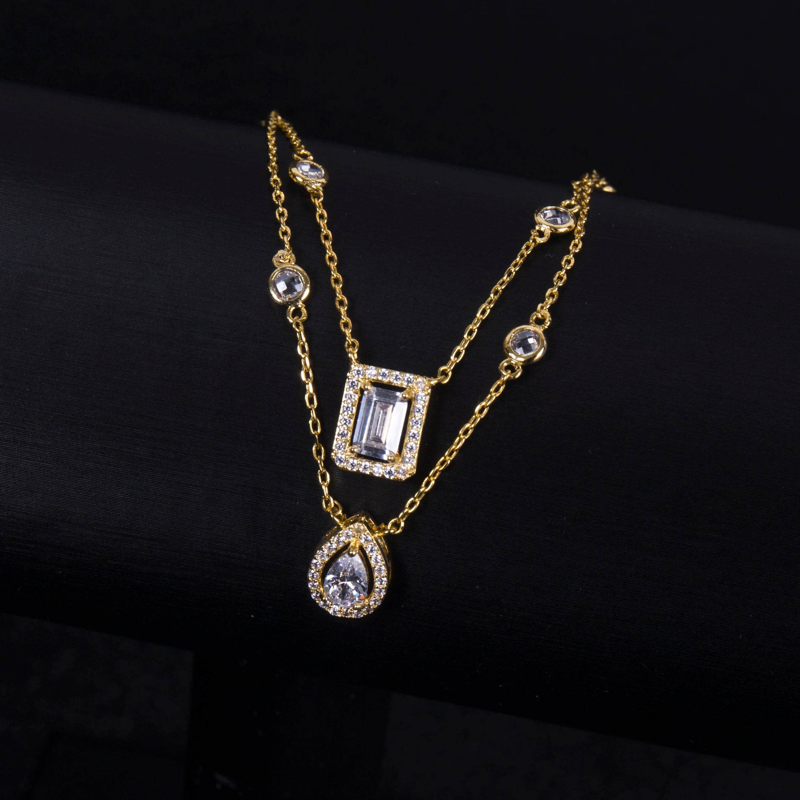 Women's Fashion Micro Pave Cubic Zirconia Double Chain Women Barefoot Sandals Anklet, Fashion Foot Chain Jewelry HXJ002