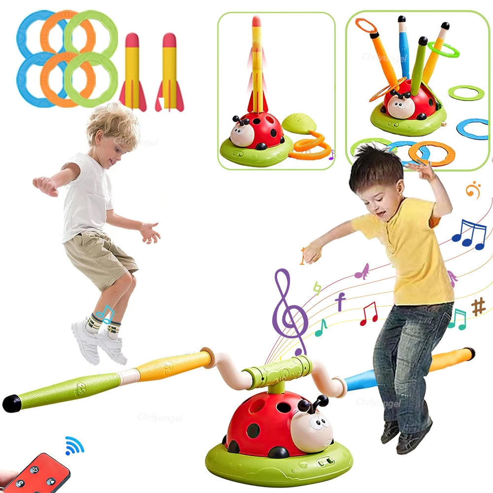 Musical Jump Sports Toys Rocket Launcher for Kid Ring Toss Game with Remote Control Indoor Outdoor Machine Gifts for Girls Boys