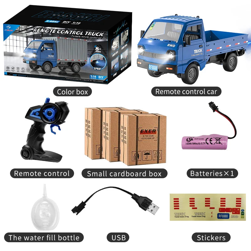 New KF21 1:16 2.4GHZ Remote Control Car Simulates Drift And Climbing Trucks With Spray And LED Lights Toy For Children Boys Gift