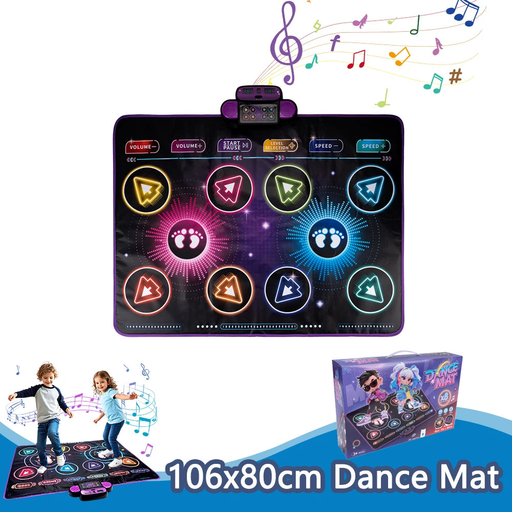 106x80cm Kids Electronic Dance Mat Double Players Mode with Light&Bluetooth Kids Floor Music Blanket Interactive Educational Toy
