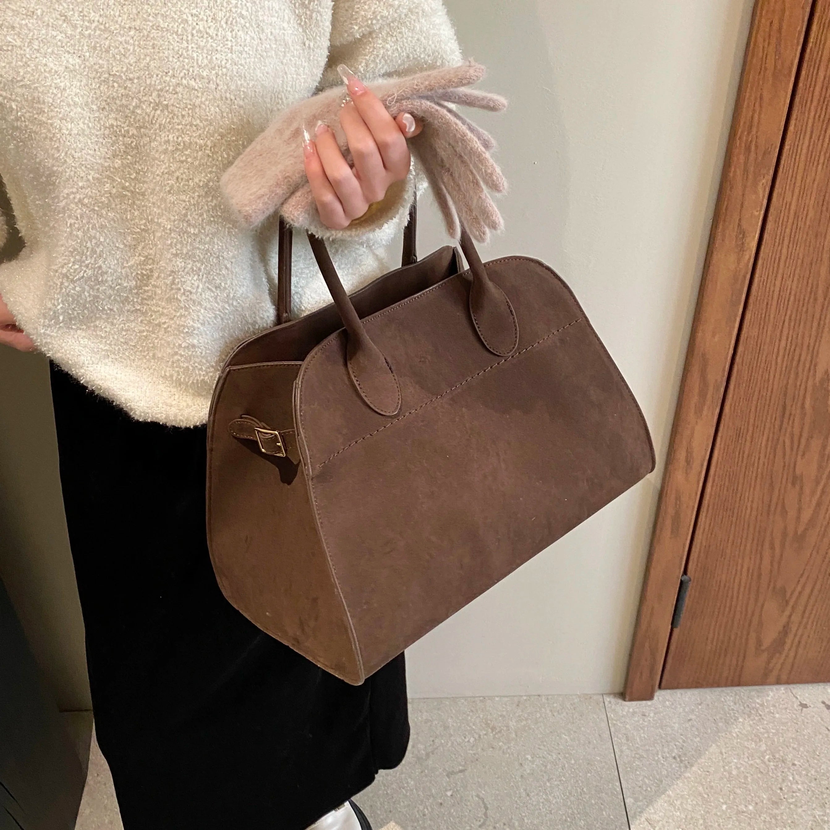 Suede Soft Genuine Leather Tote Bag High Quality Margaux 15 Cowhide Handbag Large Capacity Fashion Casual Women Shoulder Bag