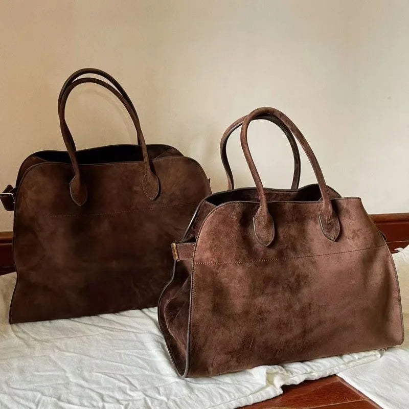 Suede Soft Genuine Leather Tote Bag High Quality Margaux 15 Cowhide Handbag Large Capacity Fashion Casual Women Shoulder Bag