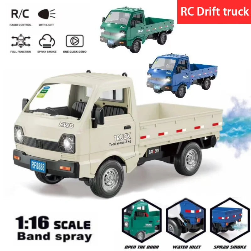 New KF21 1:16 2.4GHZ Remote Control Car Simulates Drift And Climbing Trucks With Spray And LED Lights Toy For Children Boys Gift