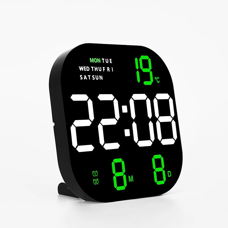 Digital Wall Clock Remote Control Temperature Date Week Display Memory Mode Desktop Clock Dual Alarms LED Clock Room Decor