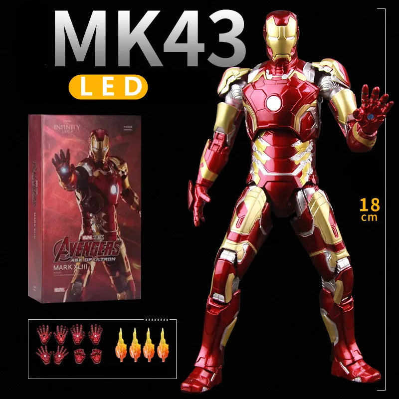 ZD Toys LED Light Iron Man MK1 MK2 MK3 MK4 MK5 MK6 MK7 MK43 MK50 7" Movie Action Figure Tony Stark Legends Toys