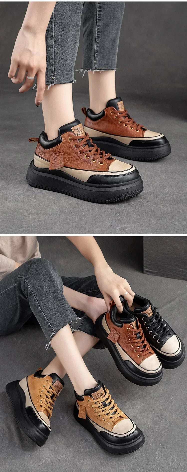 2025 New 4.5cm Genuine Leather Women's Retro Flat Sneakers Autumn Fashion Platform Shoes Ladies Casual Shoes Comfortable Flats