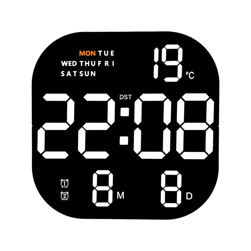 Digital Wall Clock Remote Control Temperature Date Week Display Memory Mode Desktop Clock Dual Alarms LED Clock Room Decor