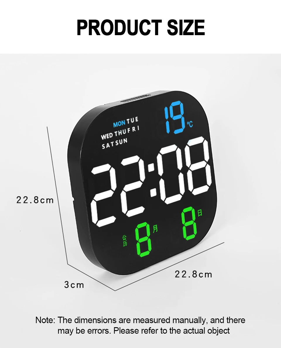 Digital Wall Clock Remote Control Temperature Date Week Display Memory Mode Desktop Clock Dual Alarms LED Clock Room Decor