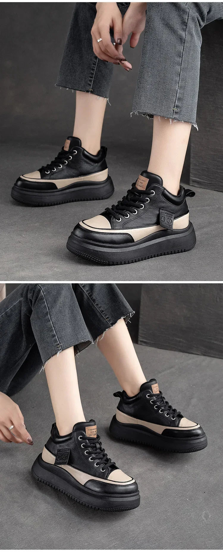 2025 New 4.5cm Genuine Leather Women's Retro Flat Sneakers Autumn Fashion Platform Shoes Ladies Casual Shoes Comfortable Flats