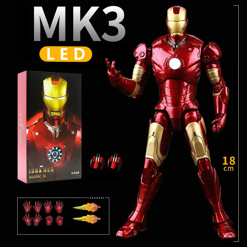 ZD Toys LED Light Iron Man MK1 MK2 MK3 MK4 MK5 MK6 MK7 MK43 MK50 7" Movie Action Figure Tony Stark Legends Toys