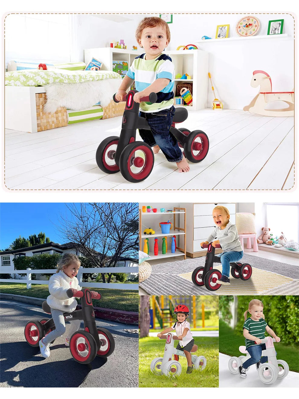 Ubravoo Baby Slide Balance Bike for 12-24 Months,3-Mode Headlight & 4 Transparent Silence Wheels, Riding on Toys Birthday Gifts