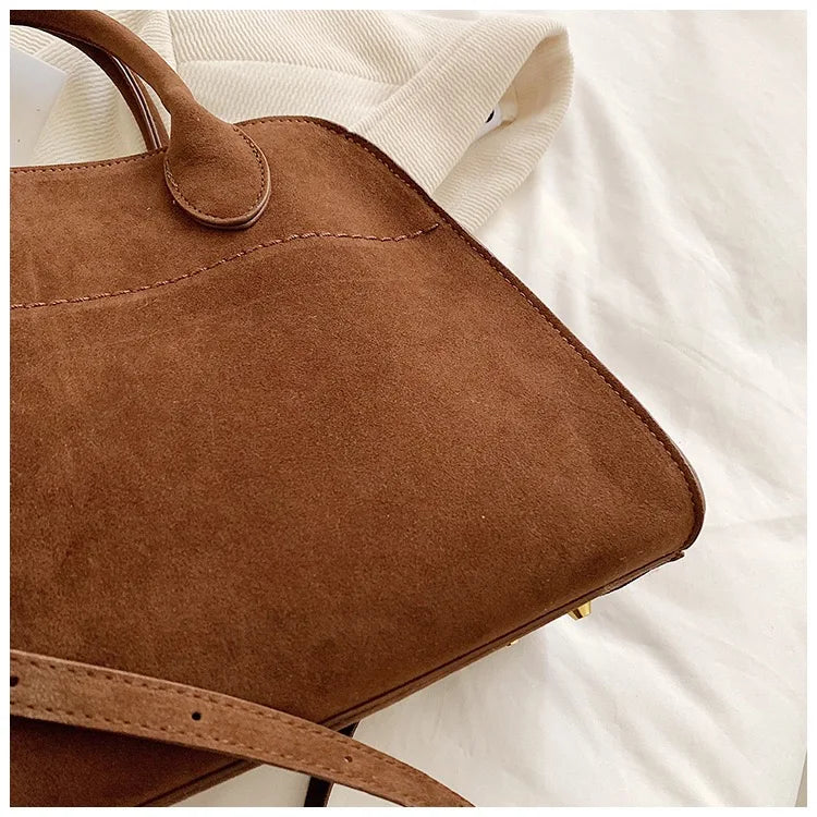Suede Soft Genuine Leather Tote Bag High Quality Margaux 15 Cowhide Handbag Large Capacity Fashion Casual Women Shoulder Bag