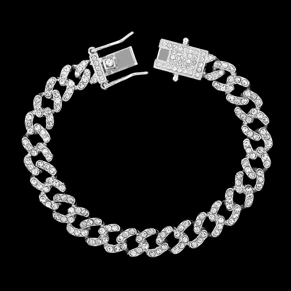 Flatfoosie Fashion Bling Rhinestone Cuban Link Chain Anklets For Women Iced Out Crystal Foot Chain Bracelet Beach Anklet Jewelry