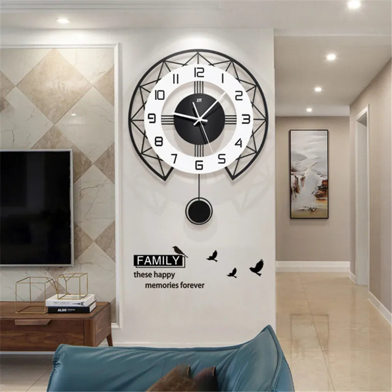 Nordic Style Living Room Wall Clock - Fashion Home Quartz Watch Creative Wooden Modern Art Simple Design Living Room Decor