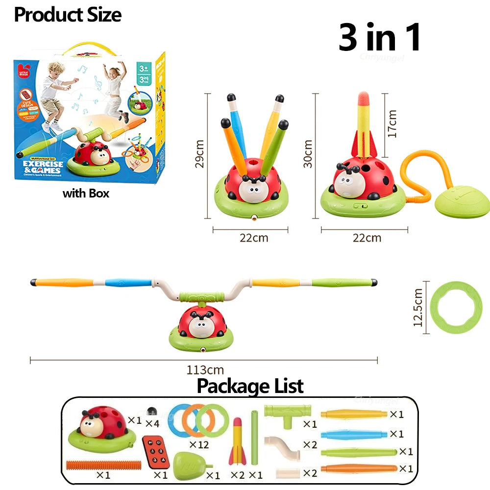 Musical Jump Sports Toys Rocket Launcher for Kid Ring Toss Game with Remote Control Indoor Outdoor Machine Gifts for Girls Boys