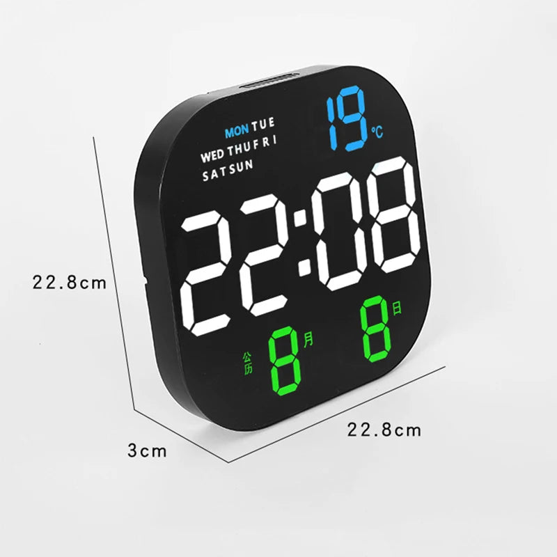 Digital Wall Clock Remote Control Temperature Date Week Display Memory Mode Desktop Clock Dual Alarms LED Clock Room Decor
