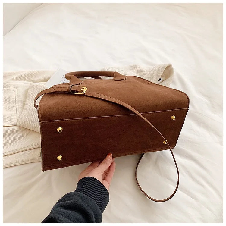 Suede Soft Genuine Leather Tote Bag High Quality Margaux 15 Cowhide Handbag Large Capacity Fashion Casual Women Shoulder Bag