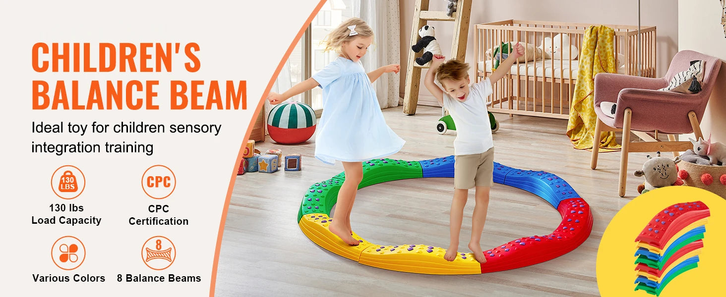 SucceBuy Kids Balance Beam Toddler Stepping Stones Boards Non-Slip Sensory Training Montessori Toys for 2-6 Children's Gift
