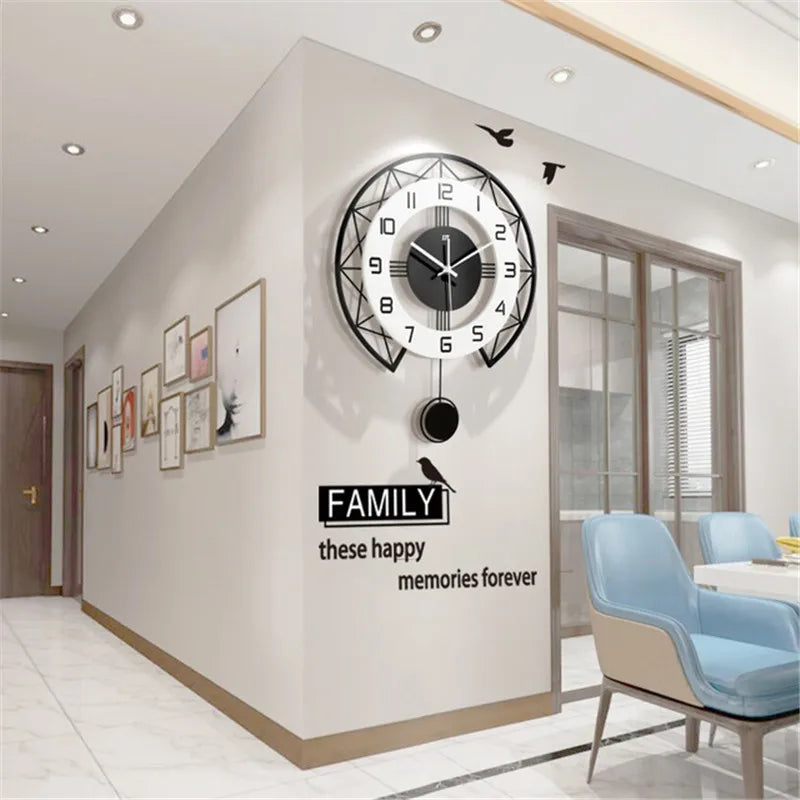 Nordic Style Living Room Wall Clock - Fashion Home Quartz Watch Creative Wooden Modern Art Simple Design Living Room Decor