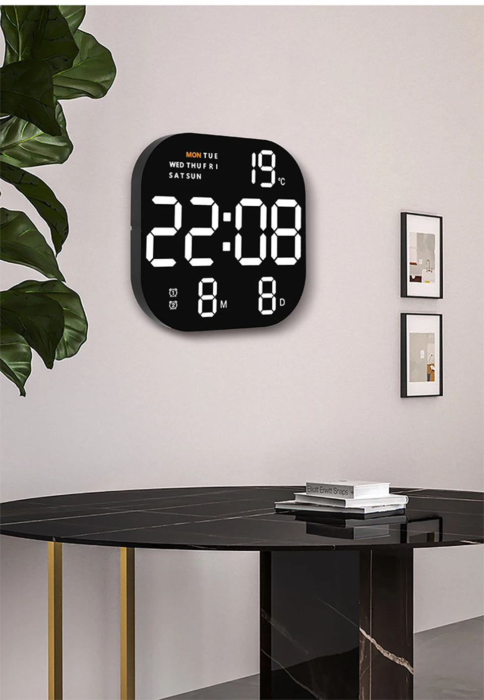 Digital Wall Clock Remote Control Temperature Date Week Display Memory Mode Desktop Clock Dual Alarms LED Clock Room Decor