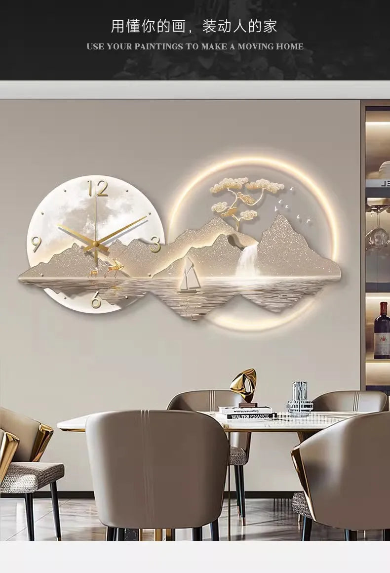 Decorative Wall Clock Rizhao Jinshan Restaurant Painting Light Luxury Wall Hanging Living Room Creative Wall Clock