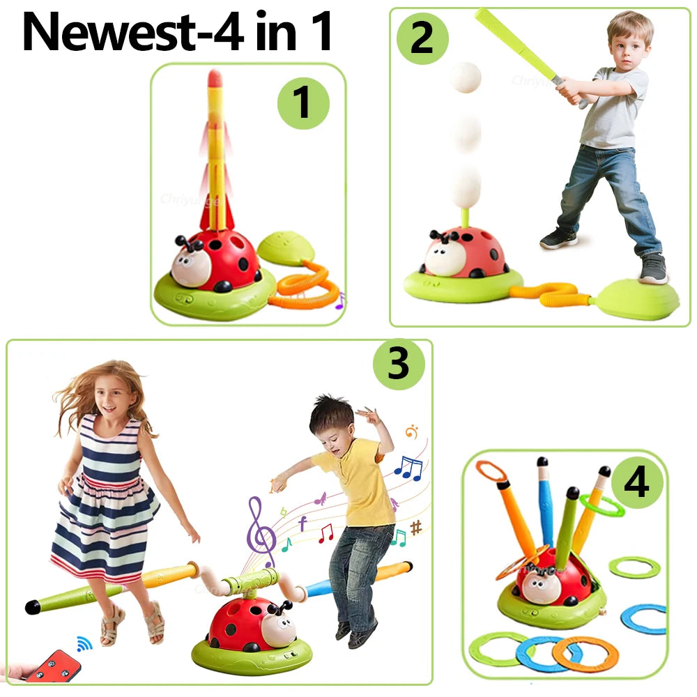 Musical Jump Sports Toys Rocket Launcher for Kid Ring Toss Game with Remote Control Indoor Outdoor Machine Gifts for Girls Boys