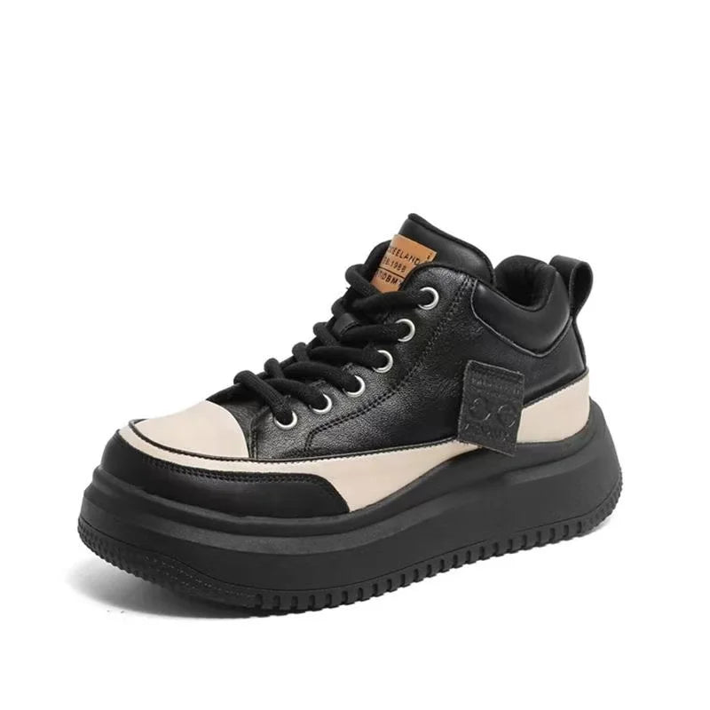 2025 New 4.5cm Genuine Leather Women's Retro Flat Sneakers Autumn Fashion Platform Shoes Ladies Casual Shoes Comfortable Flats