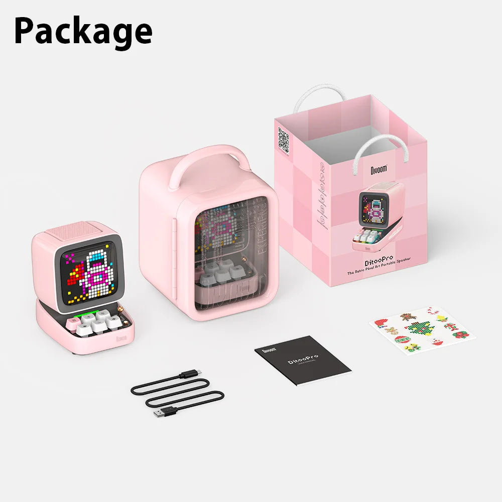 Divoom Ditoo-Pro Retro Pixel Art Bluetooth Portable Speaker Alarm Clock DIY LED Display Board, Cute Gift Home Light Decoration