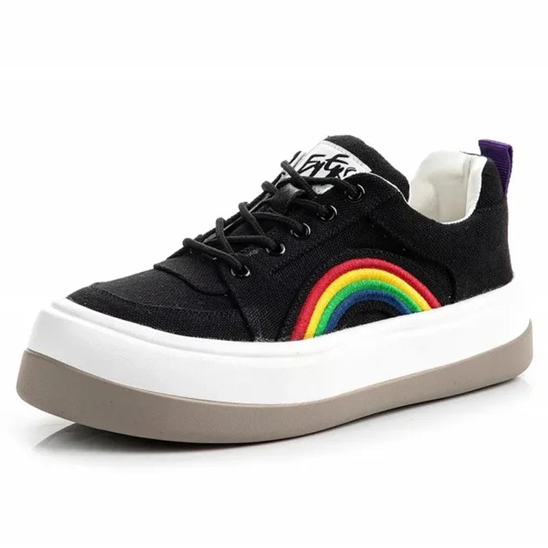 2025 Women's Casual Shoes Rainbow Thick Sole Canvas Shoes Female Student Leisure Fashion Shoes