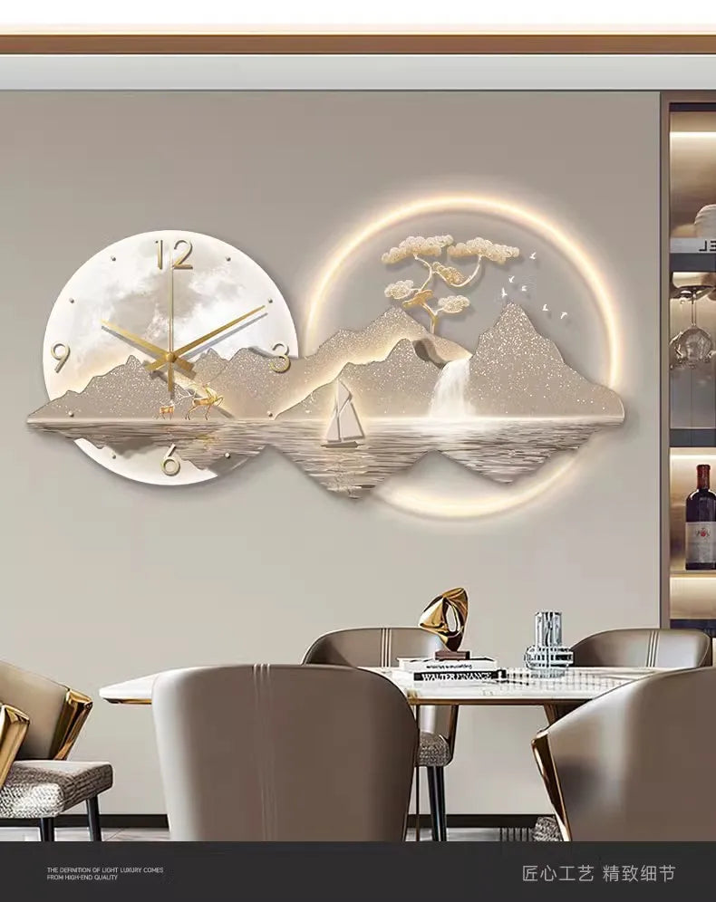 Decorative Wall Clock Rizhao Jinshan Restaurant Painting Light Luxury Wall Hanging Living Room Creative Wall Clock