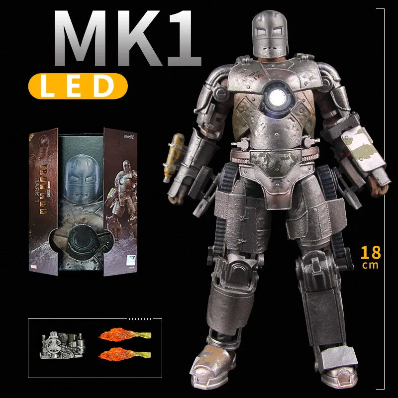 ZD Toys LED Light Iron Man MK1 MK2 MK3 MK4 MK5 MK6 MK7 MK43 MK50 7" Movie Action Figure Tony Stark Legends Toys