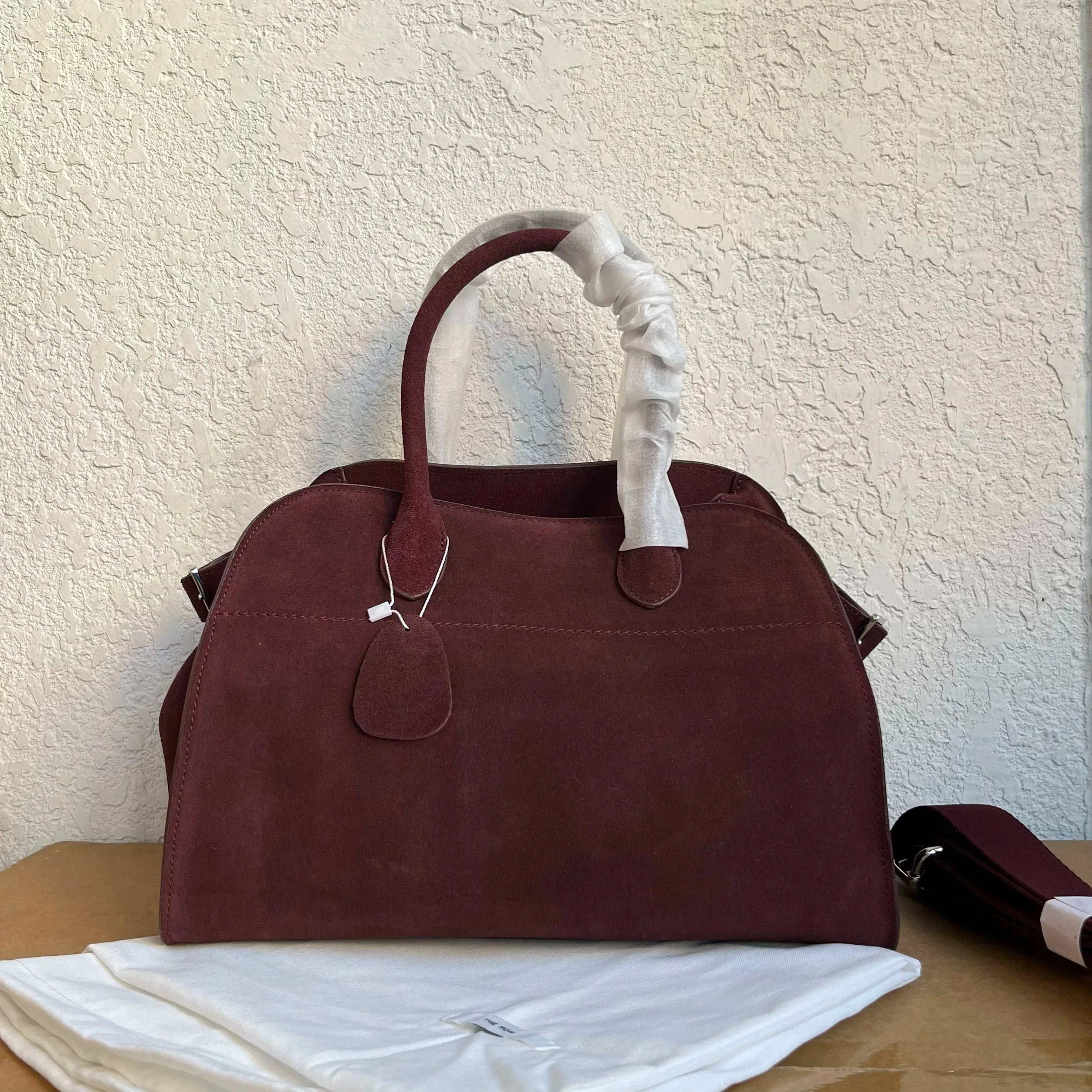 Suede Soft Genuine Leather Tote Bag High Quality Margaux 15 Cowhide Handbag Large Capacity Fashion Casual Women Shoulder Bag