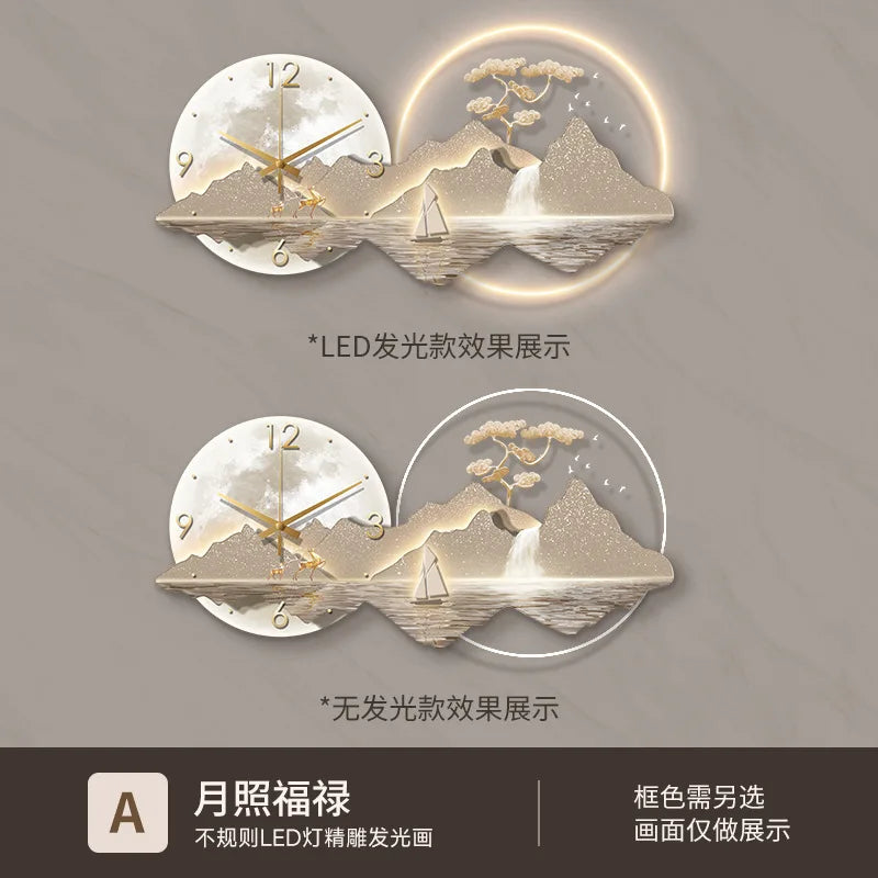 Decorative Wall Clock Rizhao Jinshan Restaurant Painting Light Luxury Wall Hanging Living Room Creative Wall Clock