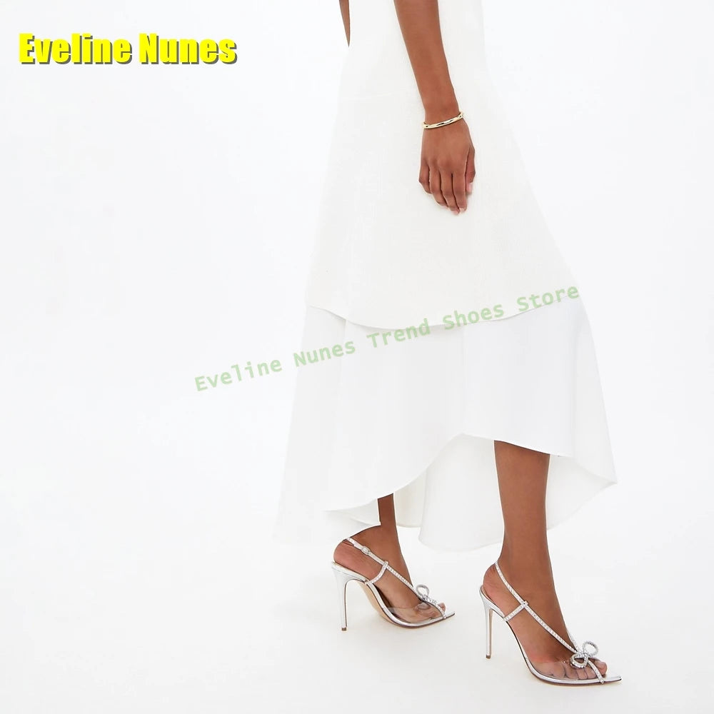 Bowknot Rhinestone Transparent Pvc Sandals Peep Toe Stiletto Side Air Patchwork Sexy Slingback High Heels Party 2025 Summer Shoe