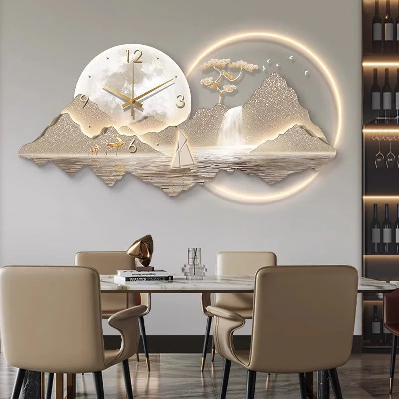 Decorative Wall Clock Rizhao Jinshan Restaurant Painting Light Luxury Wall Hanging Living Room Creative Wall Clock