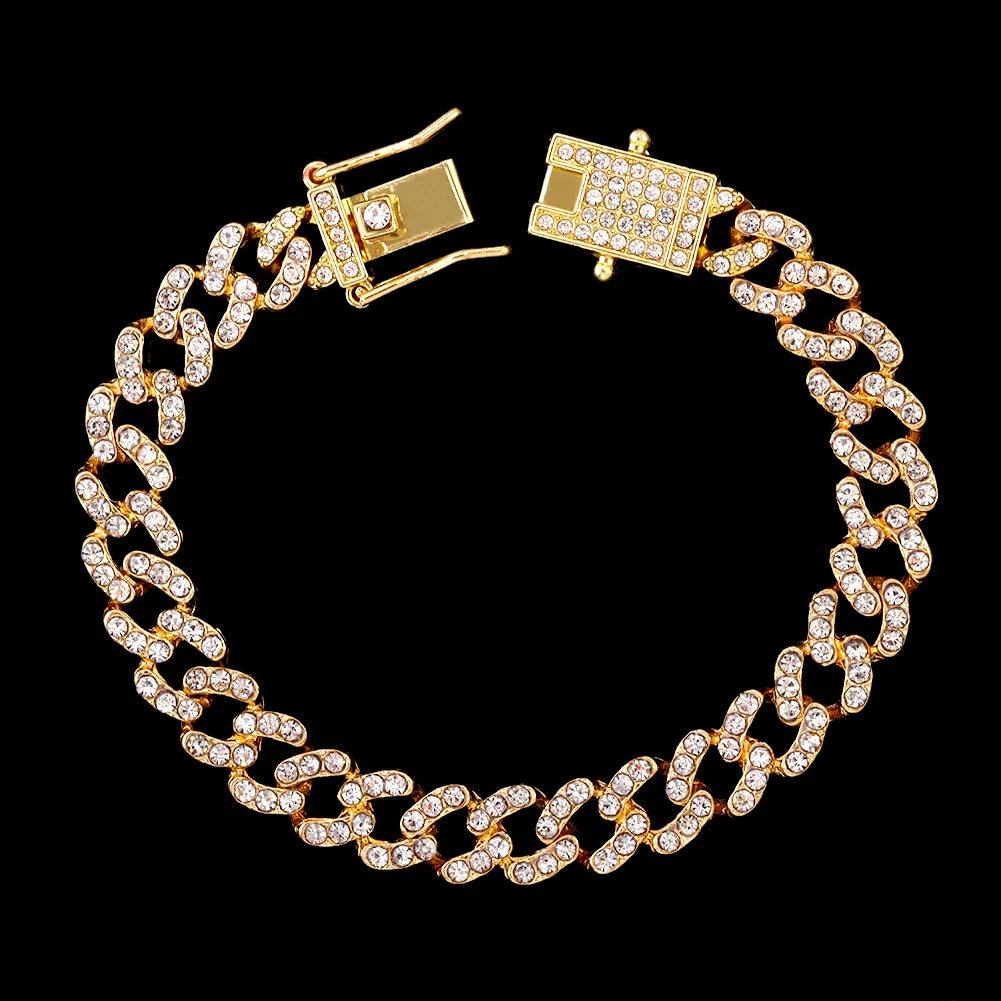 Flatfoosie Fashion Bling Rhinestone Cuban Link Chain Anklets For Women Iced Out Crystal Foot Chain Bracelet Beach Anklet Jewelry