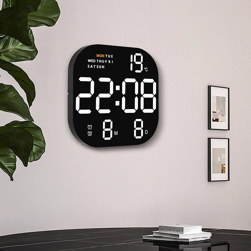 Digital Wall Clock Remote Control Temperature Date Week Display Memory Mode Desktop Clock Dual Alarms LED Clock Room Decor