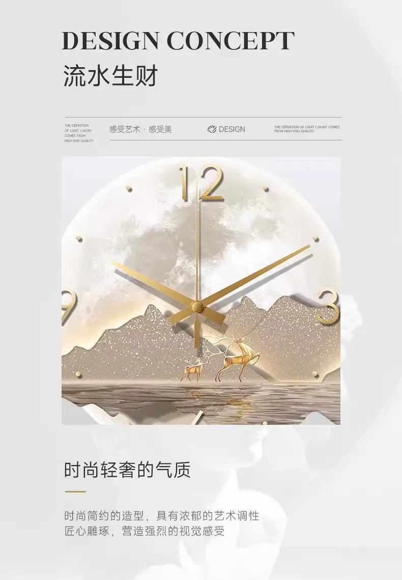 Decorative Wall Clock Rizhao Jinshan Restaurant Painting Light Luxury Wall Hanging Living Room Creative Wall Clock