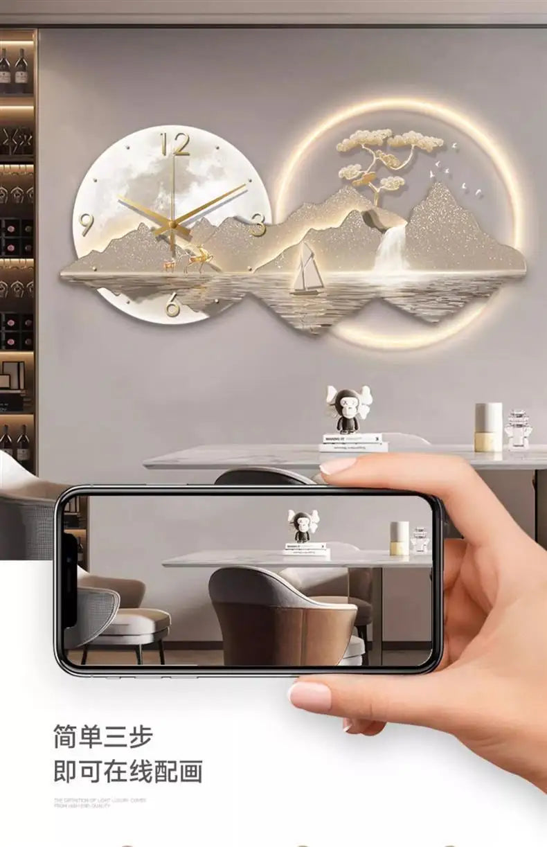 Decorative Wall Clock Rizhao Jinshan Restaurant Painting Light Luxury Wall Hanging Living Room Creative Wall Clock