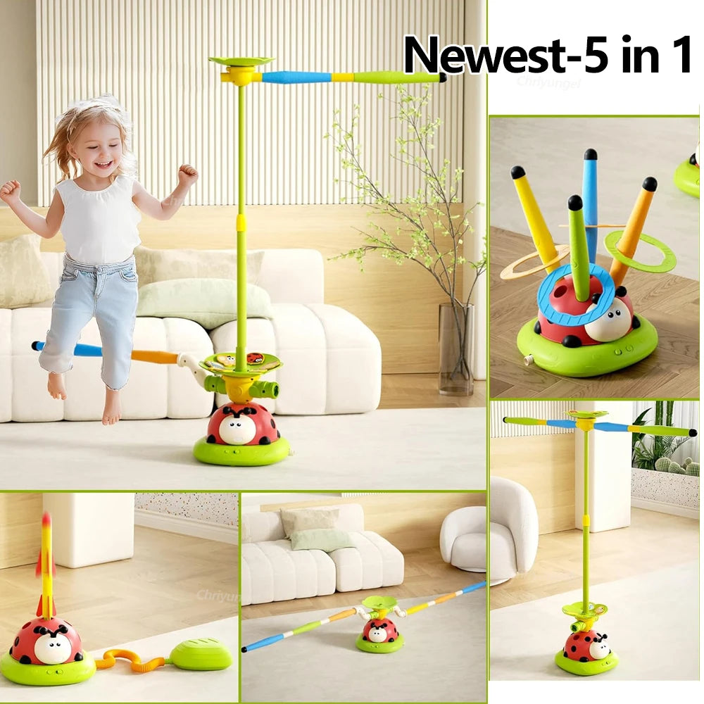 Musical Jump Sports Toys Rocket Launcher for Kid Ring Toss Game with Remote Control Indoor Outdoor Machine Gifts for Girls Boys