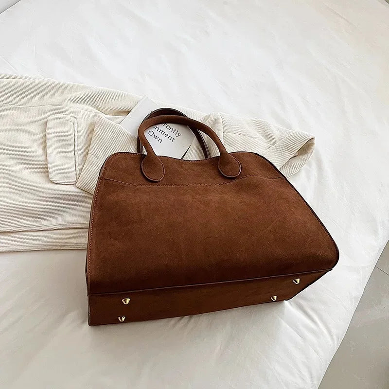 Suede Soft Genuine Leather Tote Bag High Quality Margaux 15 Cowhide Handbag Large Capacity Fashion Casual Women Shoulder Bag