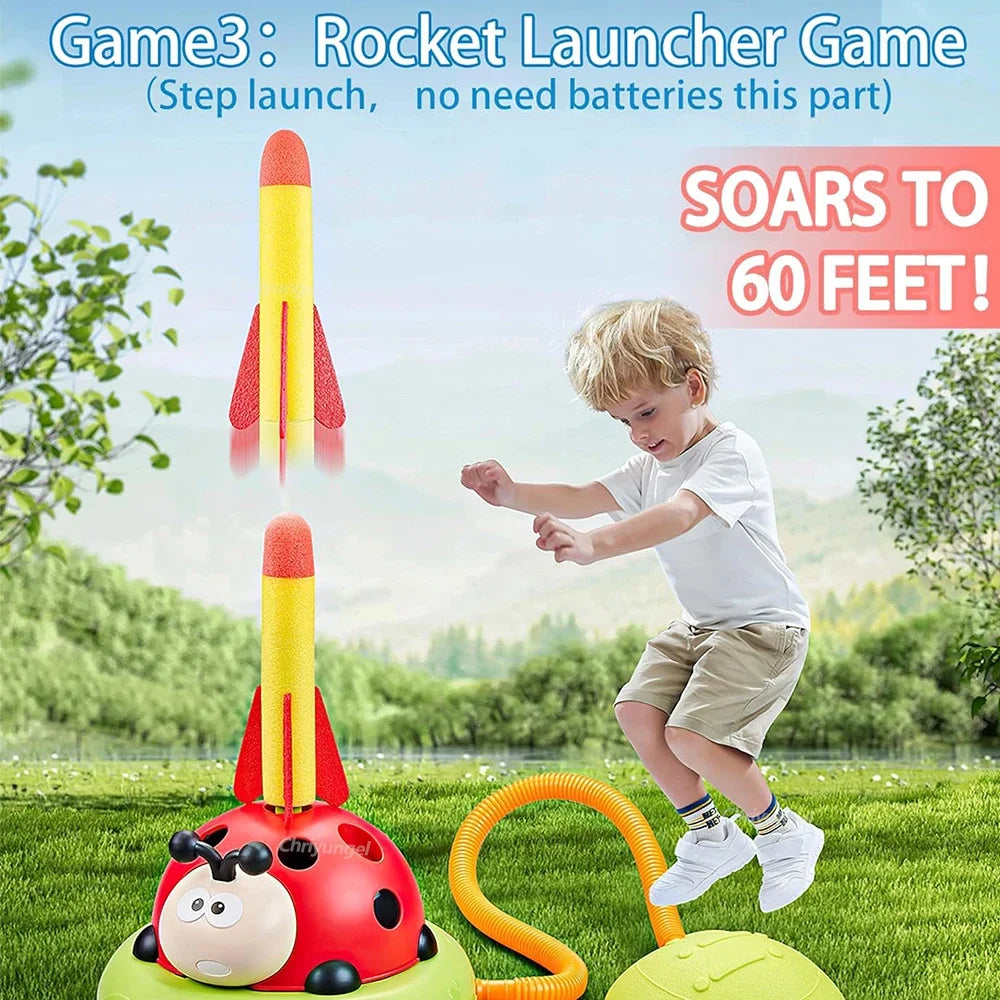 Musical Jump Sports Toys Rocket Launcher for Kid Ring Toss Game with Remote Control Indoor Outdoor Machine Gifts for Girls Boys
