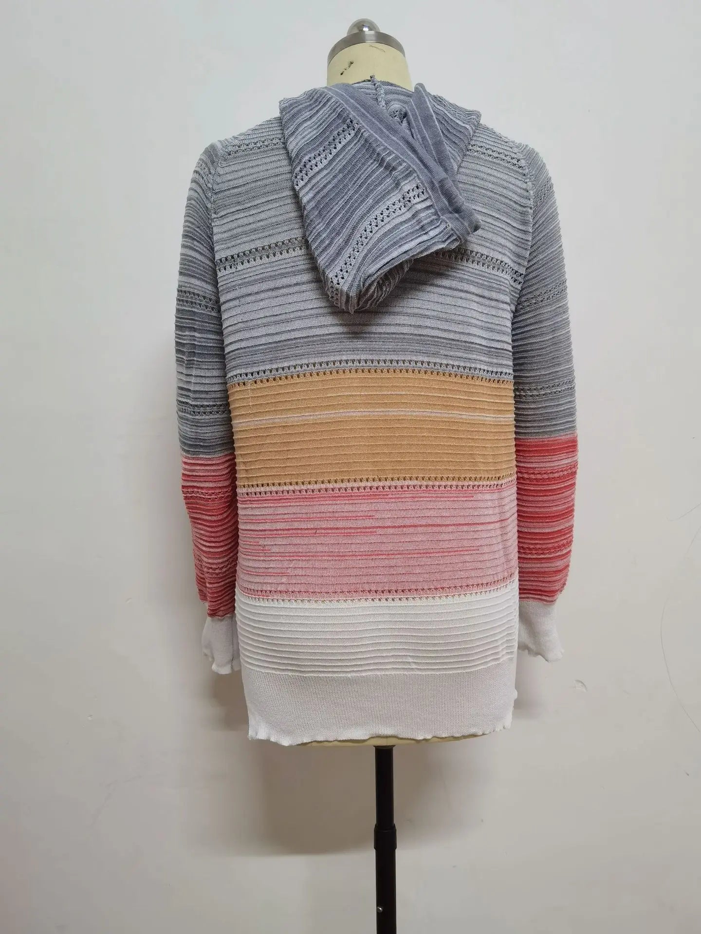 Women Patchwork Hooded Sweater Casual Long Sleeve Knitted Sweater Top Striped Elegant Pullover Jumpers Autumn Winter Plus Size