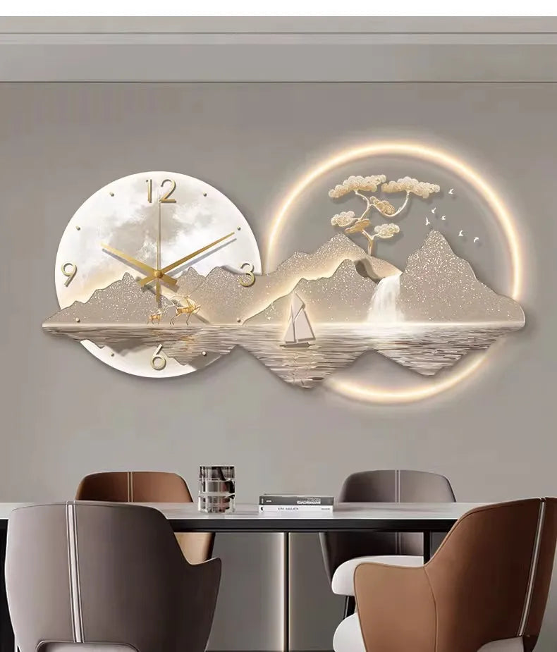 Decorative Wall Clock Rizhao Jinshan Restaurant Painting Light Luxury Wall Hanging Living Room Creative Wall Clock