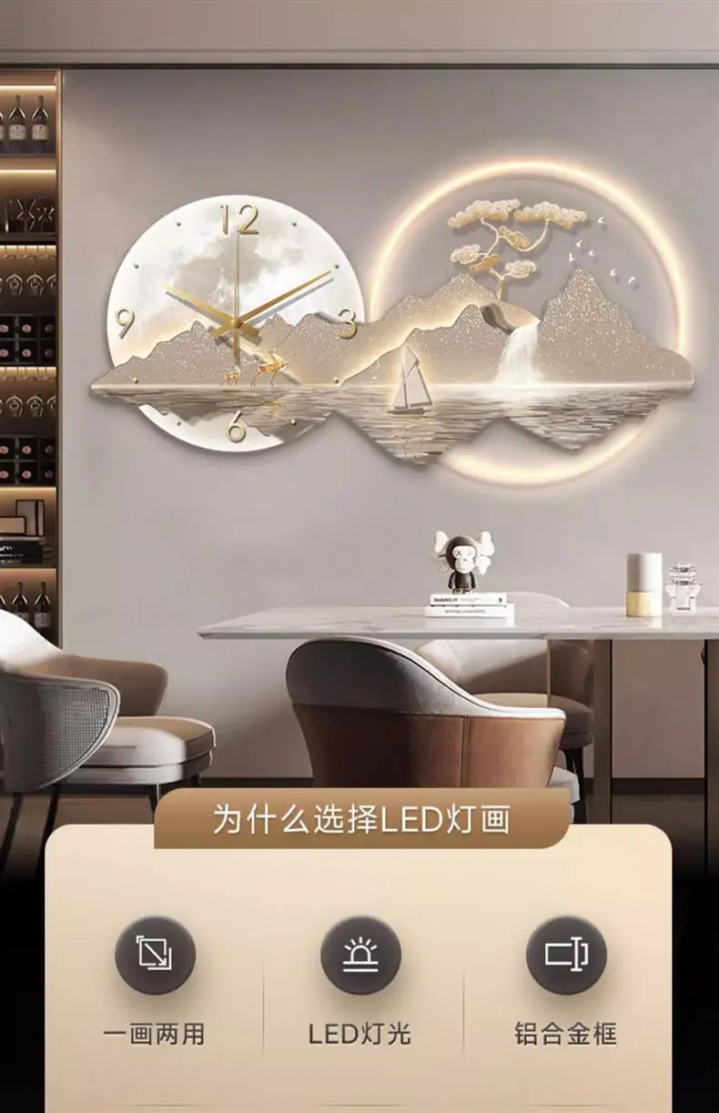 Decorative Wall Clock Rizhao Jinshan Restaurant Painting Light Luxury Wall Hanging Living Room Creative Wall Clock