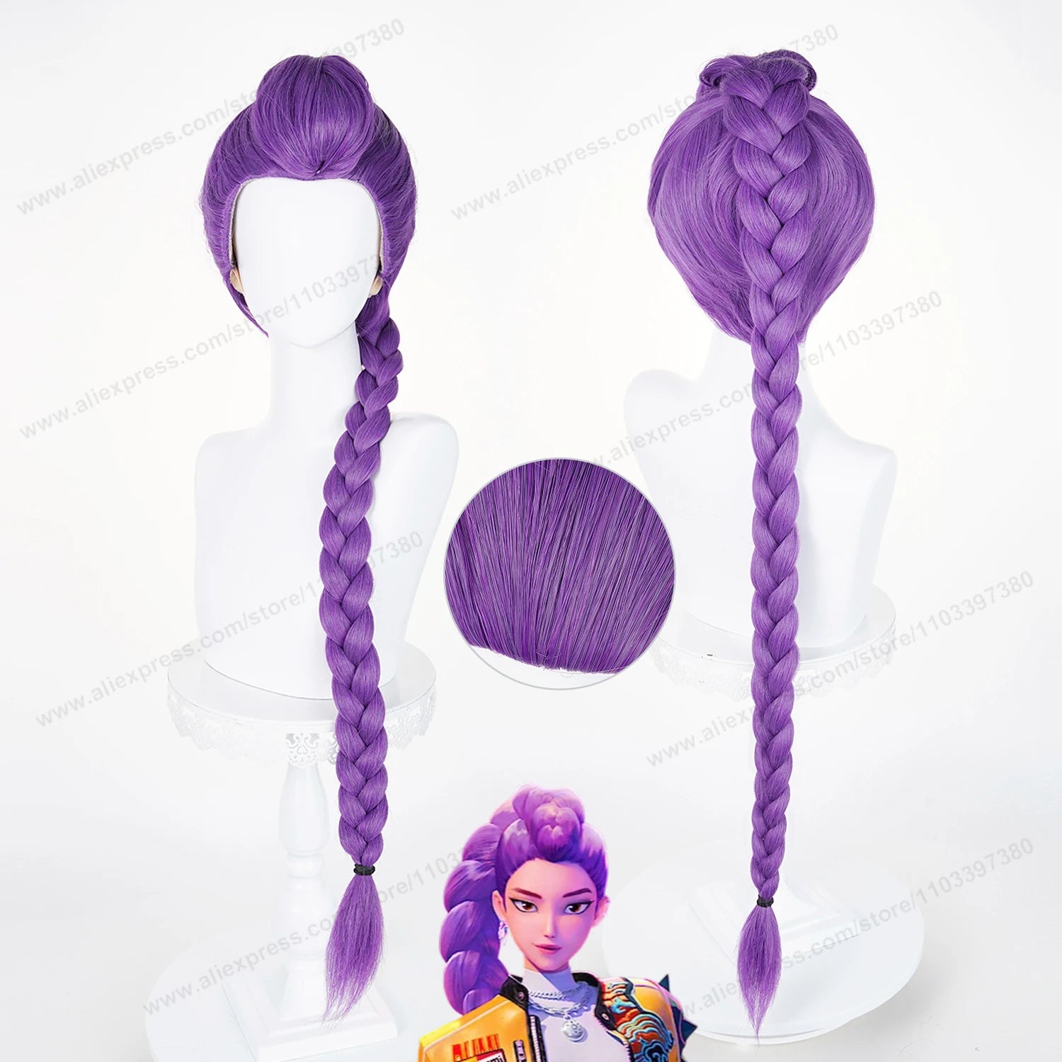 Rumi Cosplay Synthetic Wig Pre Braided Purple Woman Hair 105cm Fluffy Yaki Ponytail  Anime Heat Resistant Wigs