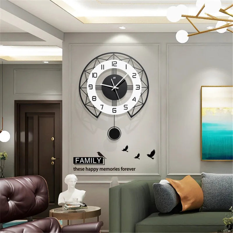 Nordic Style Living Room Wall Clock - Fashion Home Quartz Watch Creative Wooden Modern Art Simple Design Living Room Decor