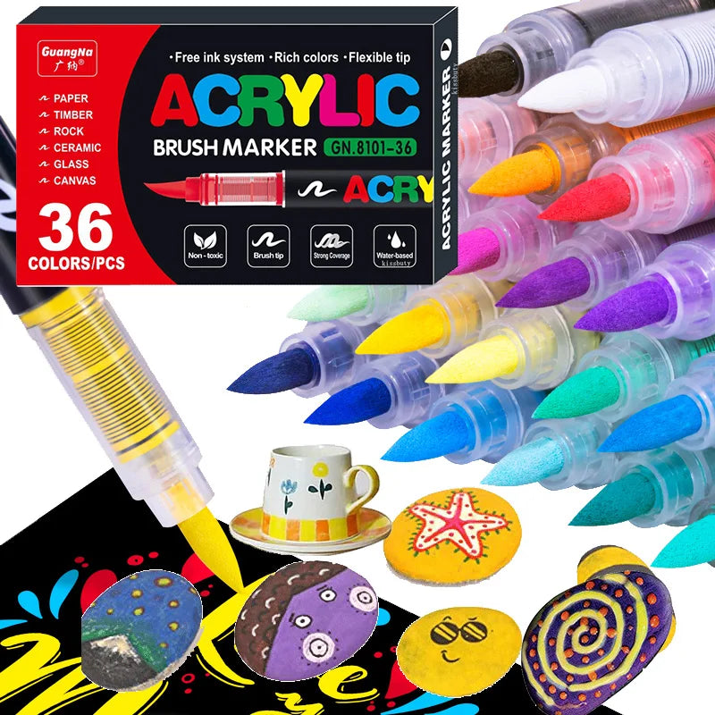 72/120 Colors Acrylic Marker Pens Waterproof Pen Soft brush Nib Student Art For Glass Stone Metal Glass Wood Plasctic Paper