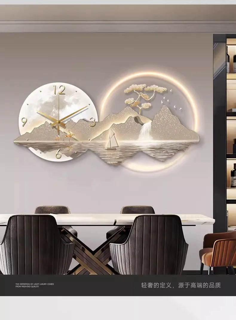 Decorative Wall Clock Rizhao Jinshan Restaurant Painting Light Luxury Wall Hanging Living Room Creative Wall Clock