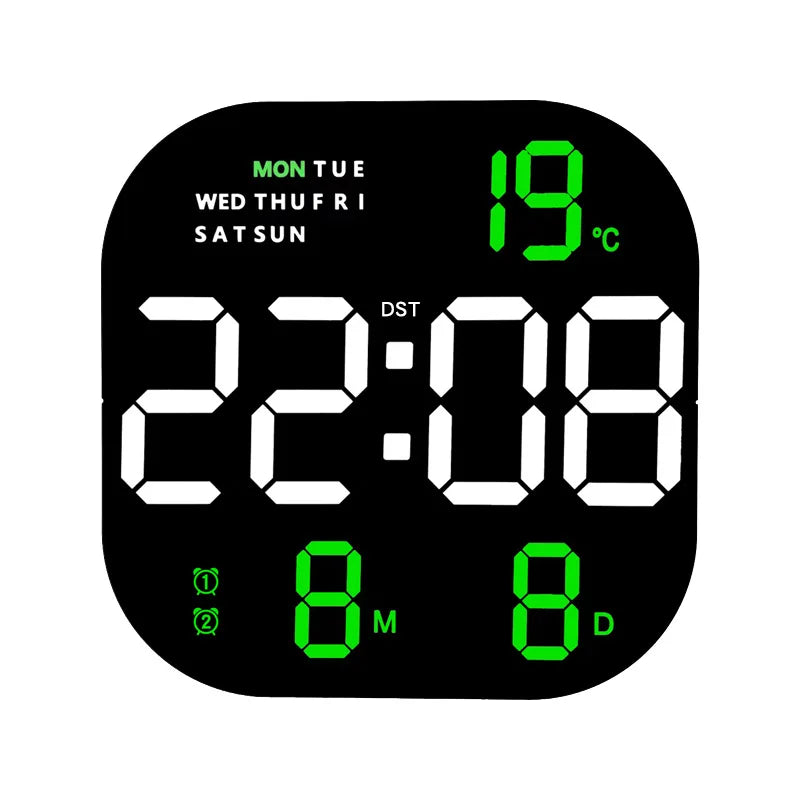 Digital Wall Clock Remote Control Temperature Date Week Display Memory Mode Desktop Clock Dual Alarms LED Clock Room Decor